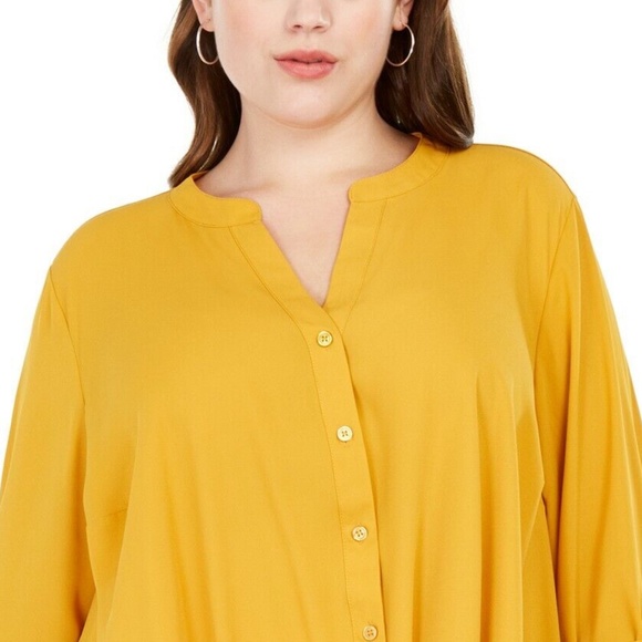 INC International Concepts Women's Twist-Front Button-Up Top, Gold Plus Size 2X - Picture 2 of 3